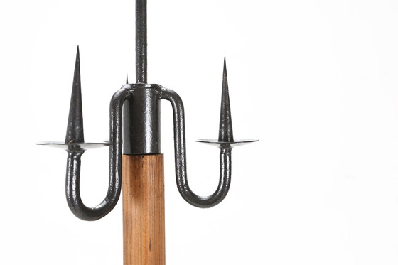 Image 1 of Grande portacandele antico da chiesa in legno e metallo, Francia ca. 1900