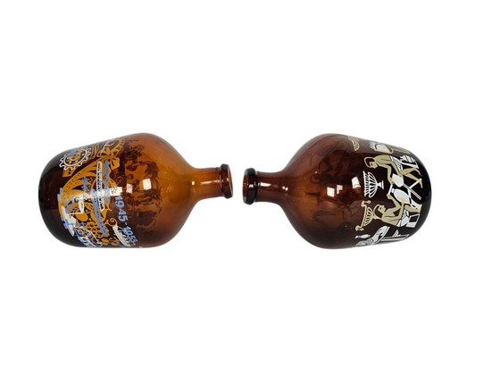 Image 1 of Glass Factory Leerdam - Liberation bottles (2) - Woldring and Idema wine bottles - glass - 1955