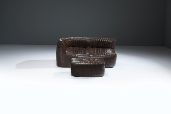 Image 1 of Zeldzame bruine leren Aralia loungebank van Michel Ducaroy voor Ligne Roset Frankrijk