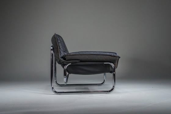 Image 1 of Bauhaus Lounge Chair in Black Leather attributed to Johan Bertil Häggström for Swed-Form / Ikea, Sweden, 1970s