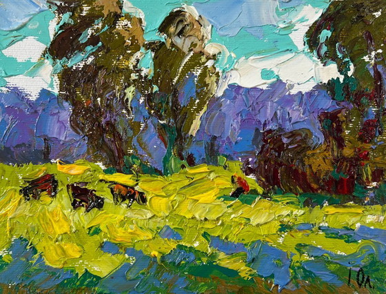 Image 1 of Original Oil Painting Summer Field Landscape At the Source