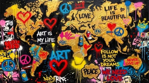 Mappa del mondo di lusso stampata su vetro acrilico – Banksy Street Art versione XXL 200 × 110 cm (photo 2 of 8)
