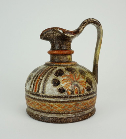 italian mid century ceramic VASE jug italica ars model 1680/16 brown and orange