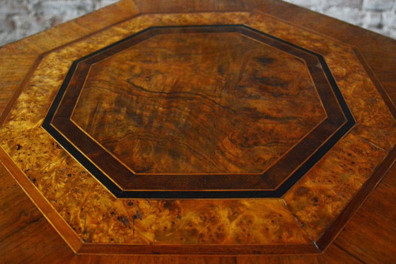 Gerestaureerde Biedermeier salontafel, kersen- en walnotenhout, gerestaureerde Poolse afwerking, Tsjechisch, (photo 4 of 11)