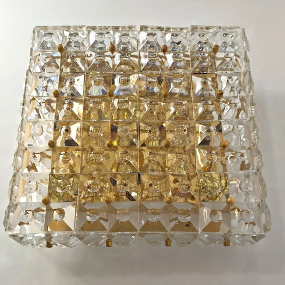Image 1 of Kinkeldey XL Deckenleuchte aus den 70er Jahren, 60x60 mm geschliffenes Kristallglas, vergoldet