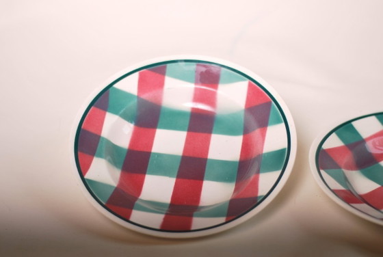 Image 1 of set of three gingham art deco plates