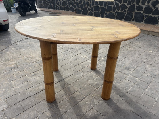 Mid-Century Vintage Chunky Bamboo Dining Set - Round Table & 4 Chairs (1970s) – Dining tables, Other (photo 5 of 8)