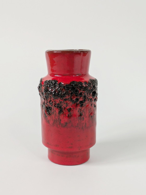 Image 1 of Westdeutsche Fettlava-Vase von Kreutz aus der Jahrhundertmitte, rot-schwarze Glasur, 15 cm, 1960er Jahre
