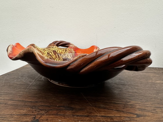 Image 1 of Coupe à fruits- Centre de table vintage céramique émaillée attribuée Vallauris 