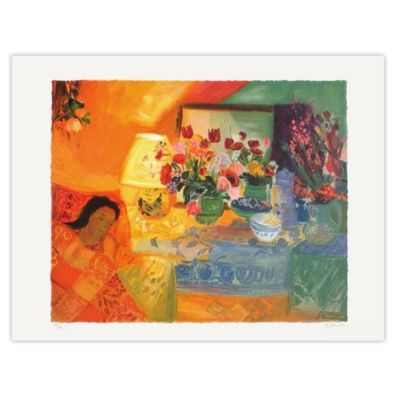 Image 1 of Nancy DELOUIS Bouquet devant la lampe Signierte Lithographie
