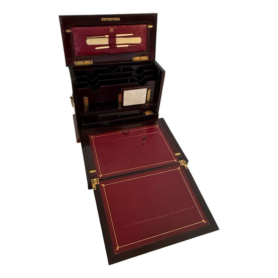 Image 1 of 19ème siècle - Victorien - Papeterie / Bureau - Marqueterie de bois de rose et charnières en laiton