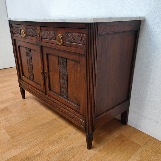 Image 1 of Commode vintage pour salle de bain avec plateau en marbre