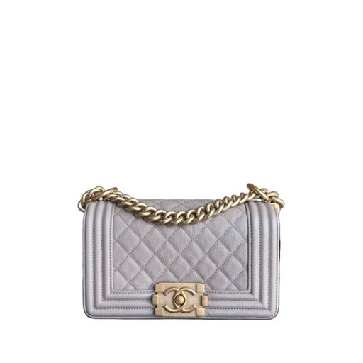 Chanel Boy Small - Caviar 20CM Gewatteerd generfd kalfsleer Grijs met gouden hardware Serie 27