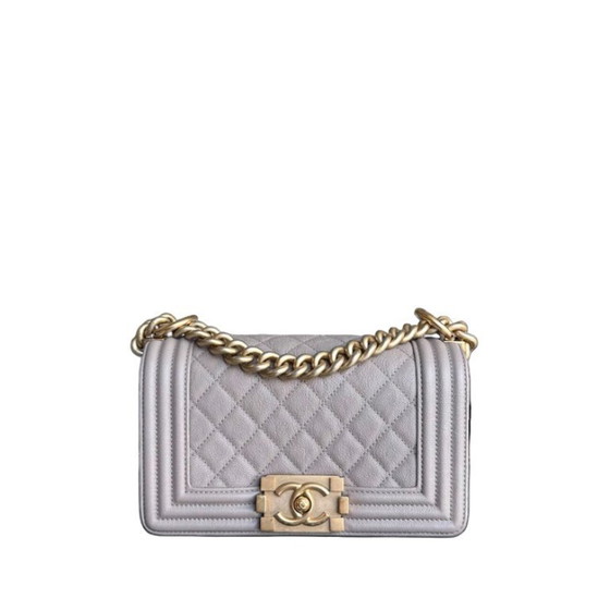 Image 1 of Chanel Boy Small - Caviar 20CM Gewatteerd generfd kalfsleer Grijs met gouden hardware Serie 27