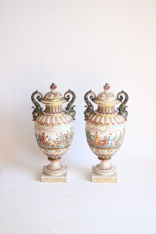 Capodimonte Porzellanvasen im Neo-Rokoko-Stil, Italien Ende 19.