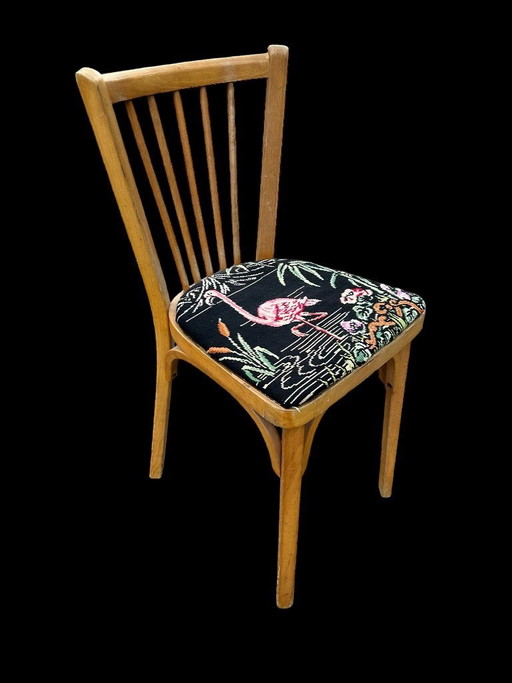Baumann chair reupholstered with vintage tapestry – eetkamerstoelen, Wood