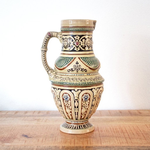 Brocca da vino tedesca vintage, brocca da birra Westerwald, terracotta in stile barocco