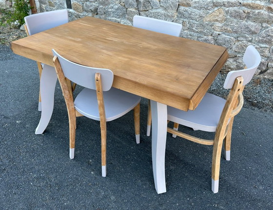 Image 1 of Tavolo da pranzo allungabile vintage restaurato con 6 sedie, anni '50-'60.