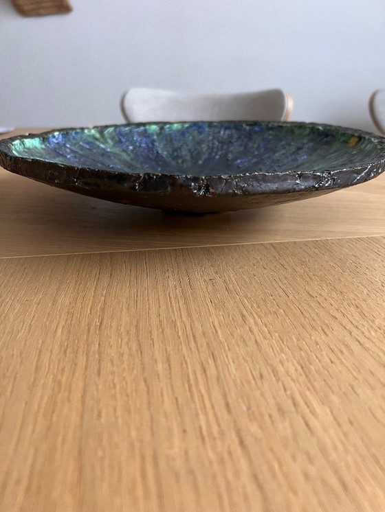 Image 1 of Very robust blue green bowl Raku ceramic handmade