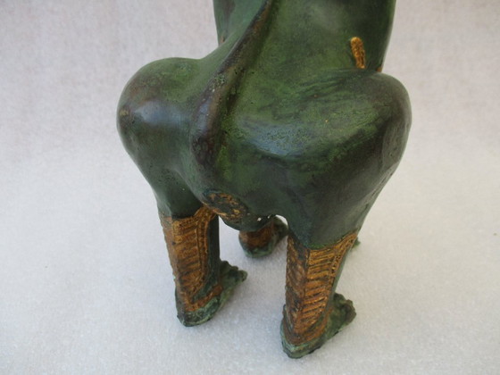 Image 1 of Perro Foo, Latón Dorado Grande 29 Cm, León Khmer / Singha - Altamente Detallado Y Ornamentado