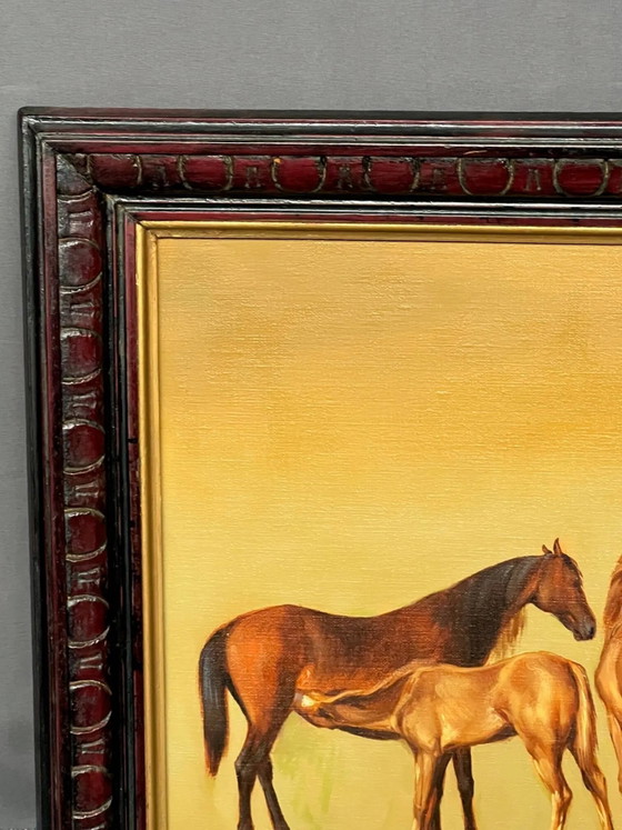 Schilderij "Merries met veulens". – Schilderijen & Tekeningen, Canvas, Vintage (photo 7 of 8)