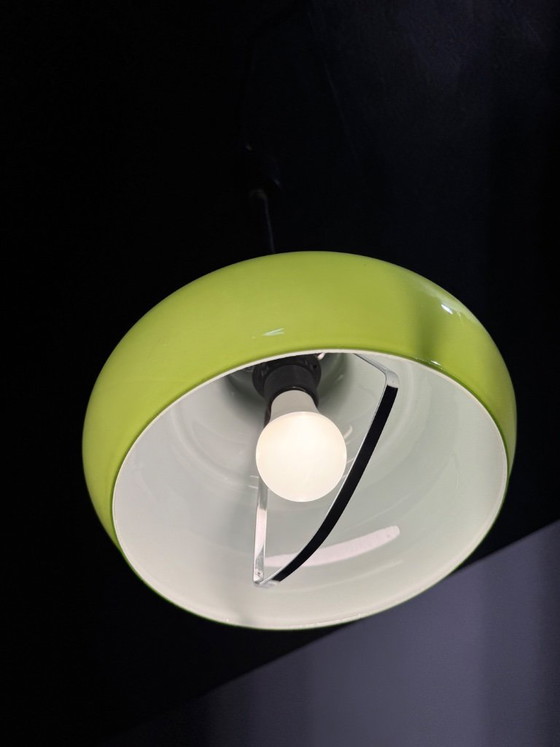 Image 1 of Lampada a sospensione in stile Space Age con paralume in vetro verde, modello Rolly, 1973.
