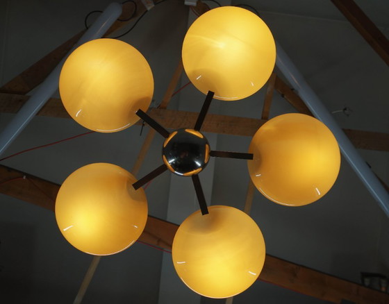 Image 1 of Uitzonderlijke Art Deco functionalistische kroonluchter met vernikkelde afwerking, jaren 1930