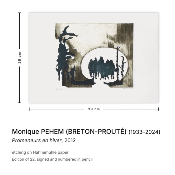 Monique Pehem (Breton-Prouté) Signed Etching Promeneurs en Hiver 2012 – Lithographs & prints, Paper (photo 3 of 5)