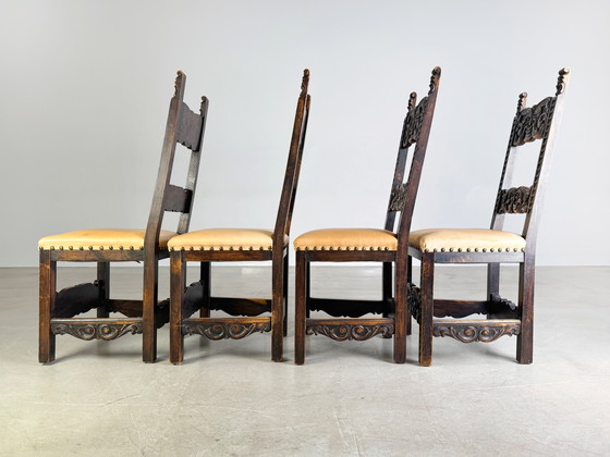 Image 1 of Set di 4 sedie neobarocche storicismo sedia antica in pelle epoca guglielmina