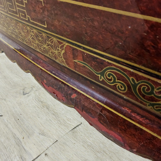 Image 1 of Mobile cinese d'epoca rosso e oro / scena tradizionale / signore in giardino cinese (mobile bohémien, mobile orientale)