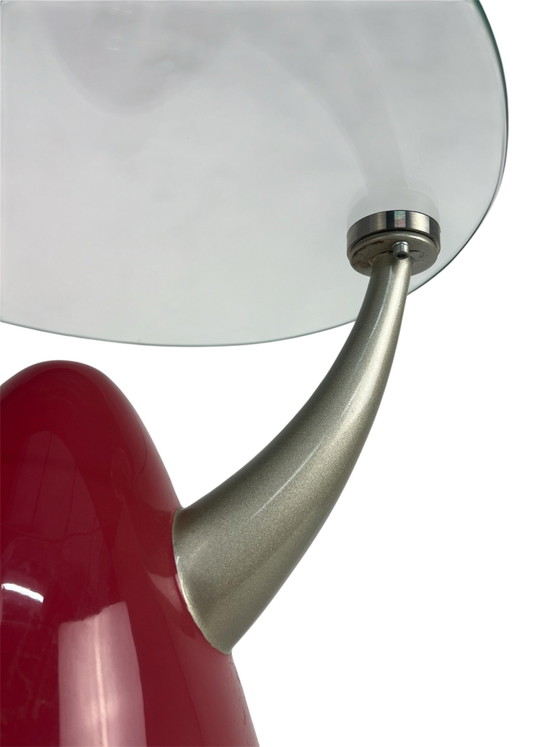 Tavolino Space Age di Giorgio Gurioli anni '80, Tavolini, Vetro, Metallo, Rosso (foto 3 di 5)