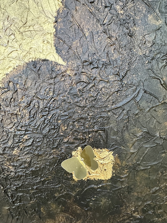 Image 1 of Acrylic painting on linen canvas, handmade brass butterflies