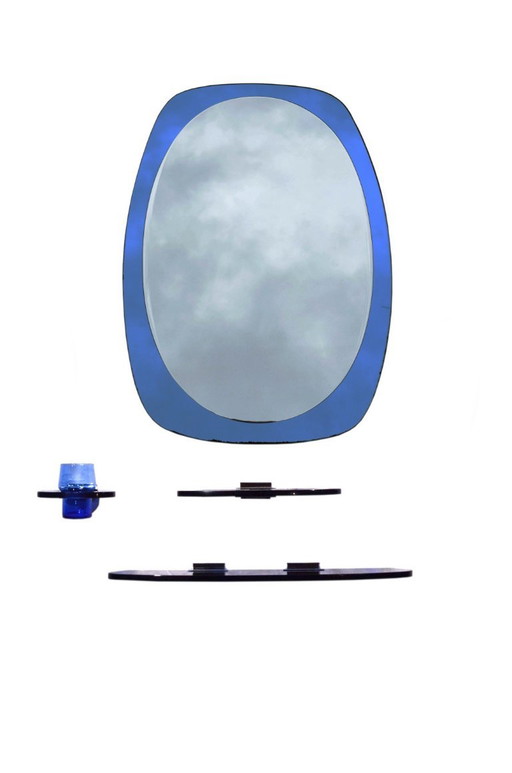 Conjunto de baño azul cobalto, atribuido a Fontana Arte, 1970. – spiegels, Glass, Metal (photo 2 of 20)