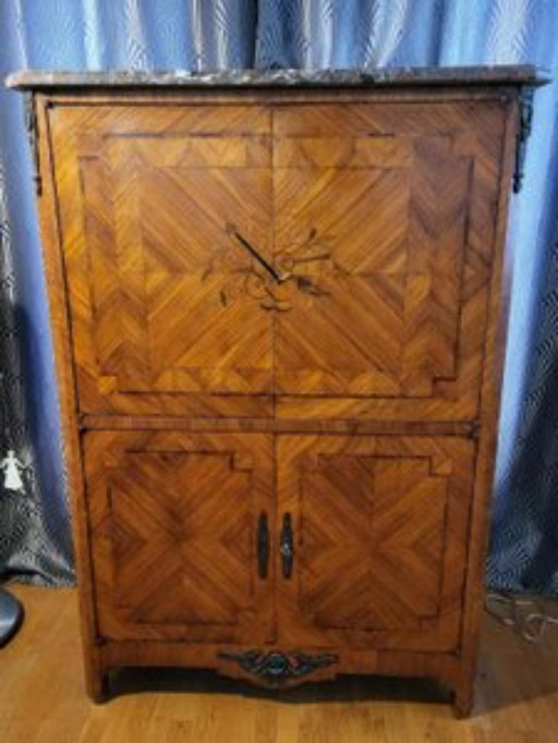 Meuble Haut style Louis XVI en Bois et dalle de Marbre Francais