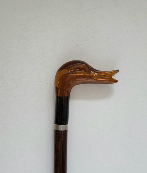 Canne de marche vintage en forme de tête de canard - Résine ambrée et bois dur – cadeaus, Wood
