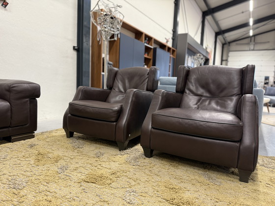 Image 1 of (2) Divano Natuzzi e 2 poltrone Amadeus in pelle marrone