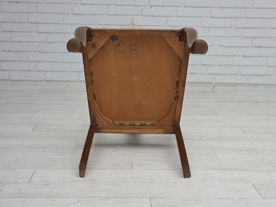 Image 1 of 1930s, set of 6 Danish vintage chairs, furniture velour, oak wood, reupholstered.