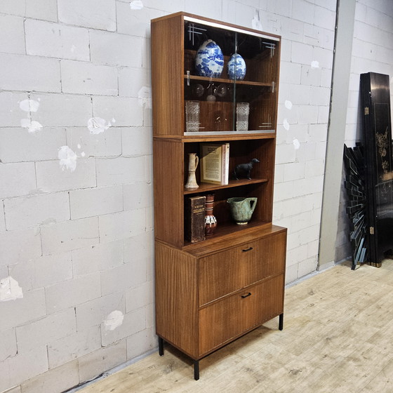 Image 1 of Librería/mueble bar de teca estilo años 60 (vitrina expositora), mueble de 3 piezas de mediados de siglo.