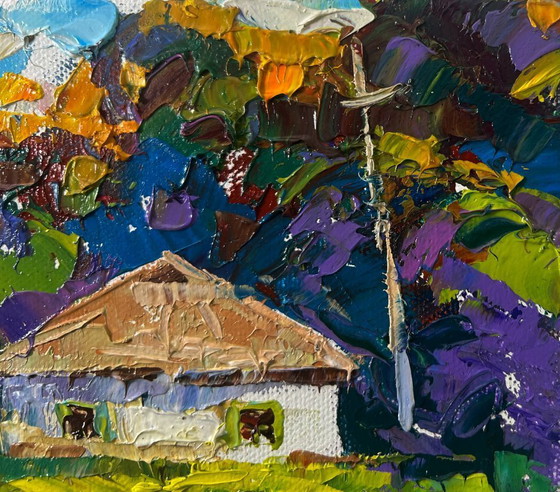 Image 1 of Original Oil Painting Summer House Landscape: The Yard Smells of Fresh Hay and Silence