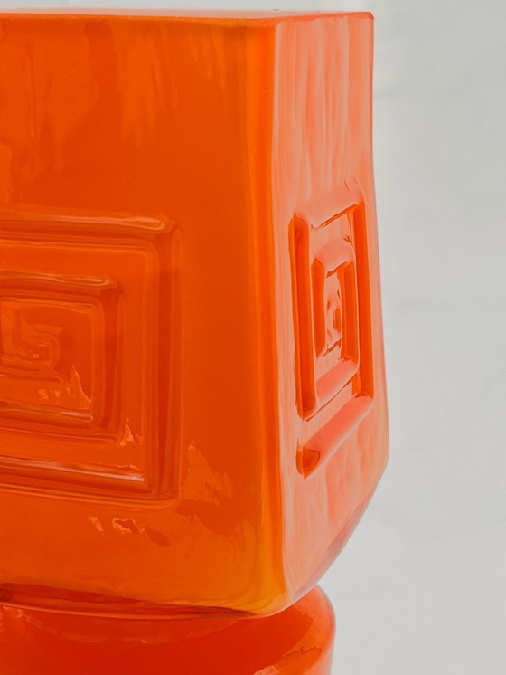 Image 1 of Retro Fans - Vaas - Jaren 60 - Fel Oranje -Fåglavik Glasbruk -Zweden