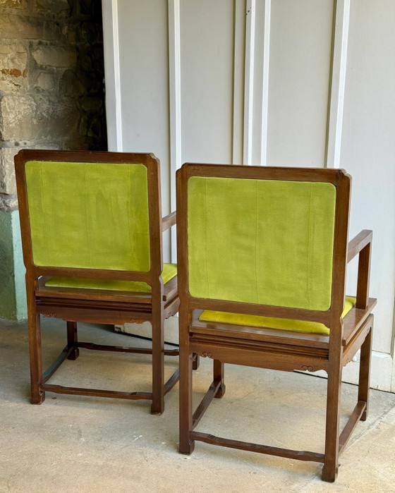 Coppia di poltrone in legno esotico e tessuto verde lime (foto 4 di 14)