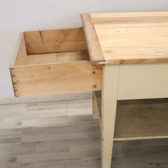 Image 1 of Table de travail en bois de peuplier laqué crème, Italie, fin du XIXe siècle
