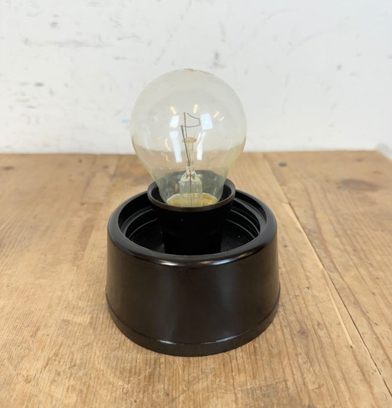 Image 1 of Lampada da parete o da soffitto vintage in bachelite marrone con vetro opalino, anni '60