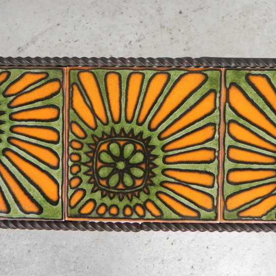 Image 1 of Vintage Newspaper Rack, Magazine Rack, Table With 3 Tiles