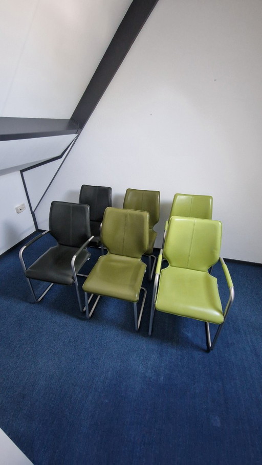 6 sillas de comedor Lunette – Bree's New World, eetkamerstoelen, Leather, Metal