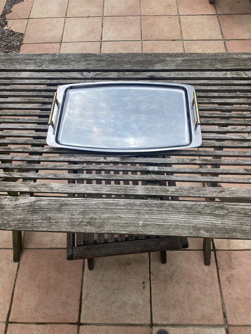 Serving tray stainless steel/copper Midcentury