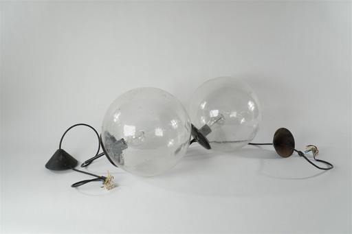 4 Mid-Century Modern "Bubble Glass" Lamps Space Age – hanglampen, Metal