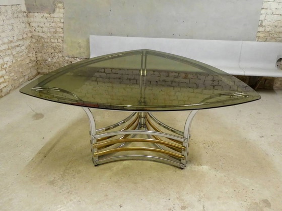 Tavolo in vetro fumé e metallo, 1970 – Tavoli da pranzo, Cristallo, Cromo, Vintage (photo 9 of 9)