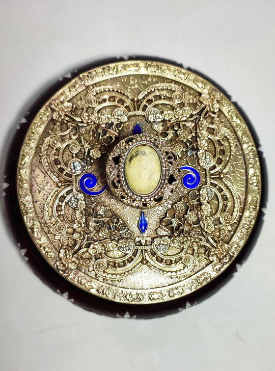 Image 1 of Scatola per gioielli in vetro e metallo E&JB Empire Gold Art. USA, anni '20.