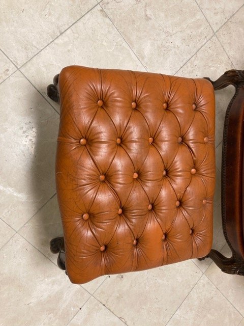 Image 1 of Fauteuil Chesterfield Cognac avec pouf
